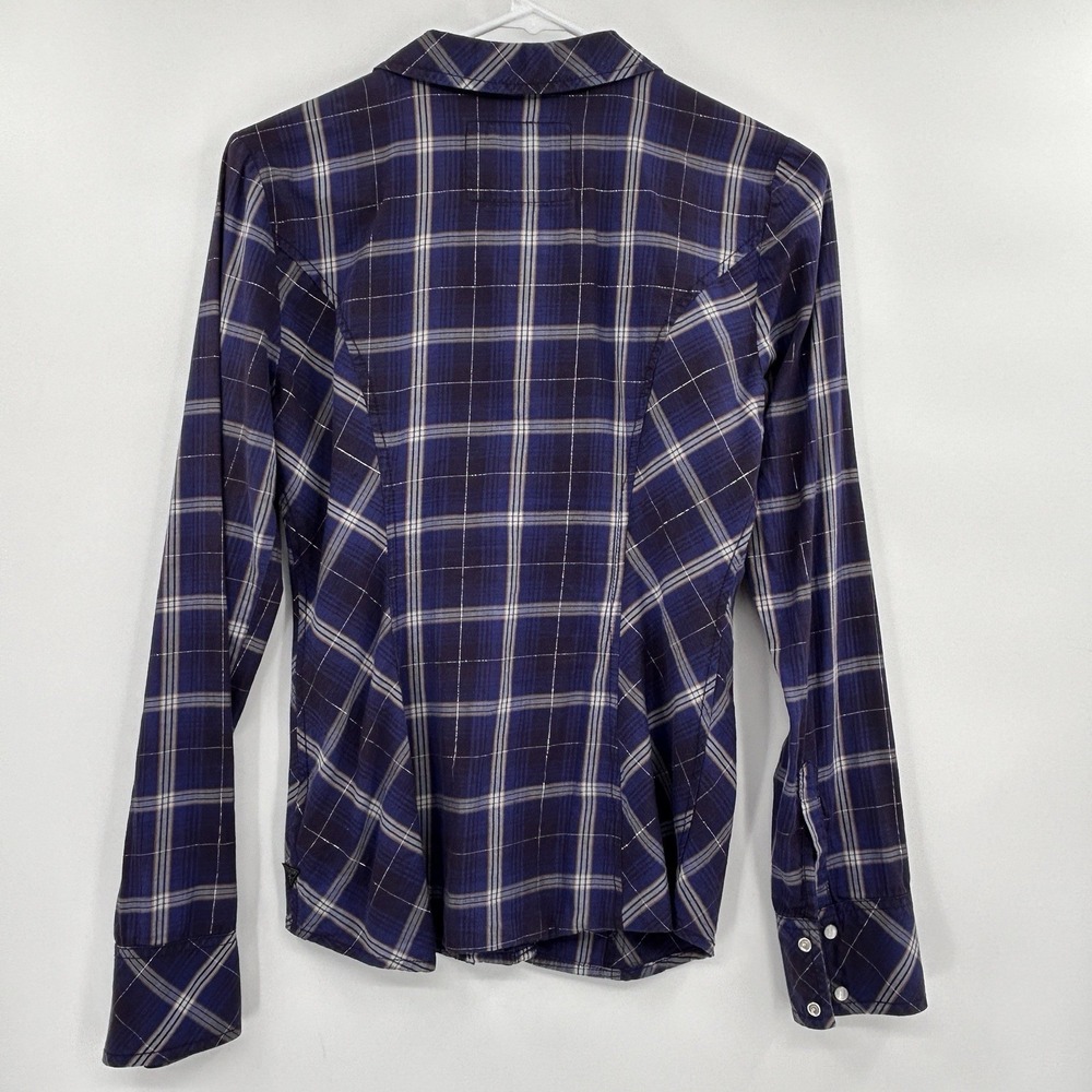 Guess Y2K Womens Pearl Snap Shirt Size Small Blue Plaid Long Sleeve Western 90s - Picture 6 of 7